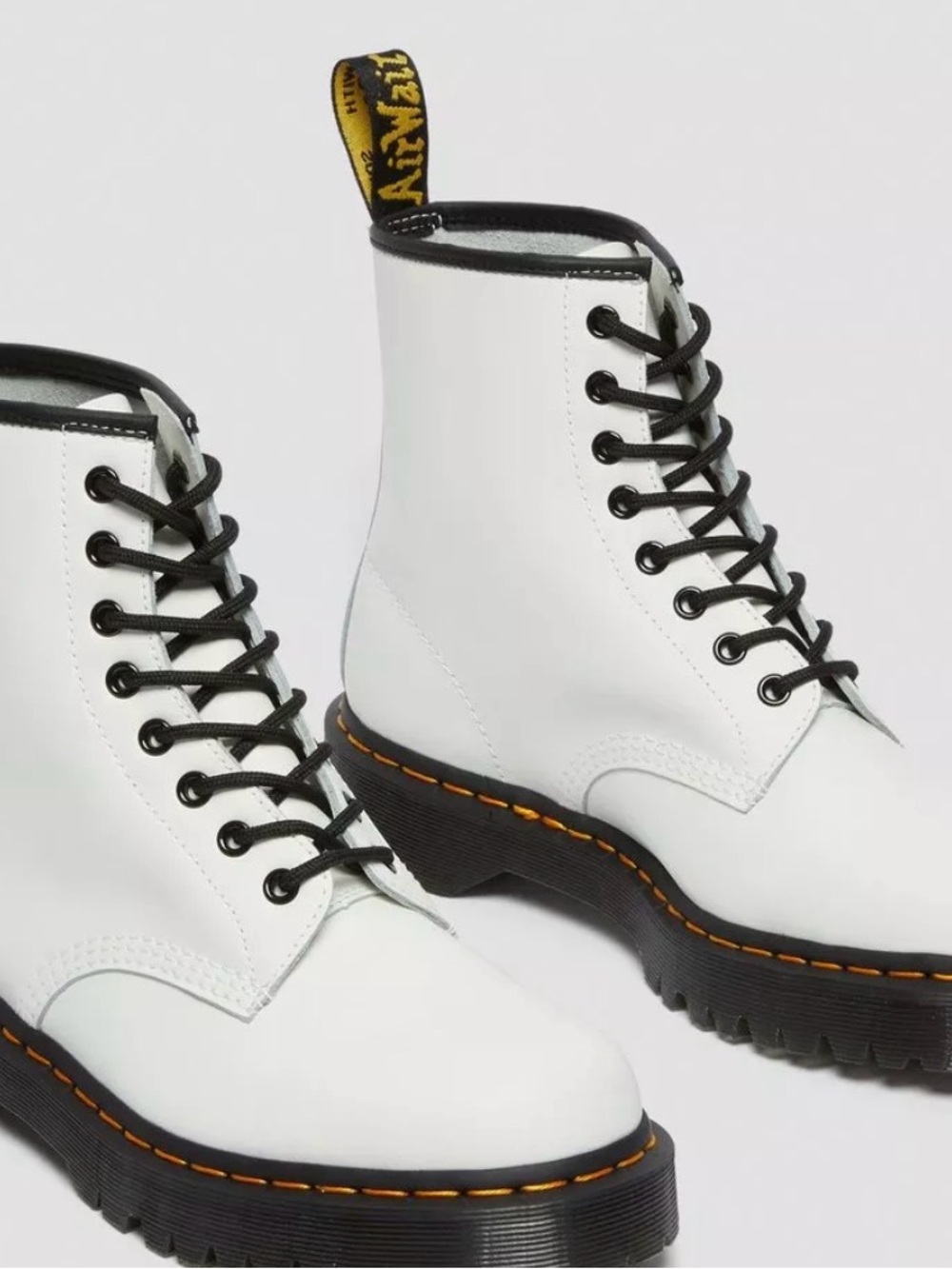 Dr. Martens 1460 White Leather Lace-Up Boots size 9 8-eyelet silhouette.